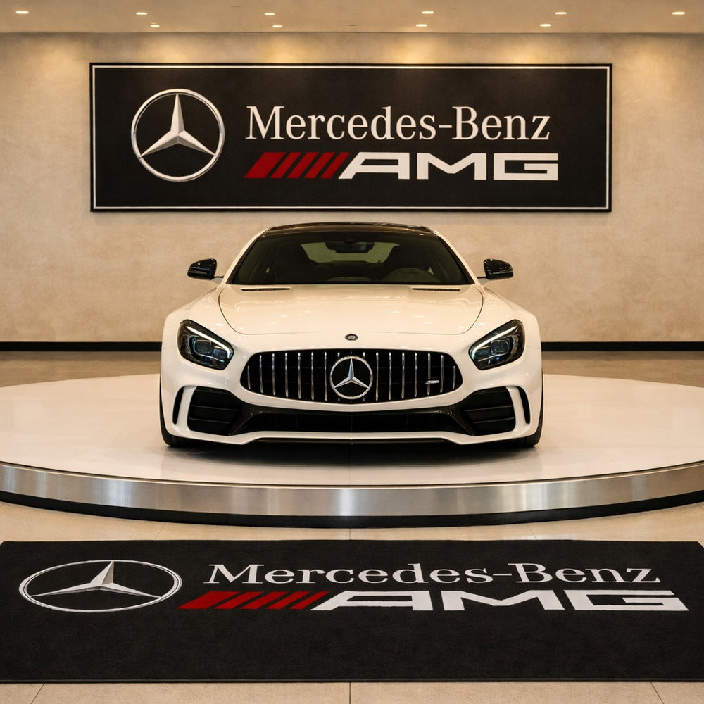 Mercedes AMG Luxury Logo Rug and Display Mat Garage, Home, Office, Showroom Floor Decor, 60x87 in / 150x220 cm