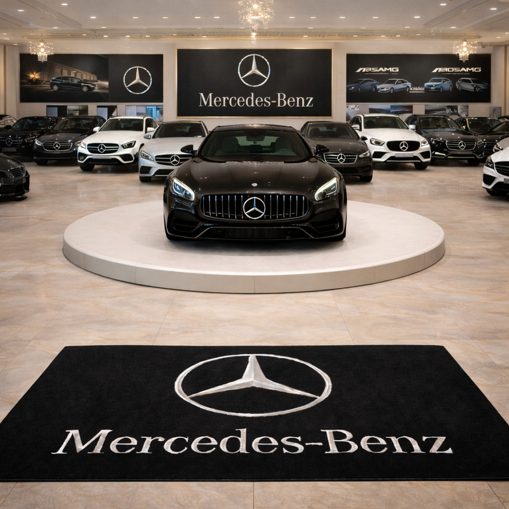 Mercedes Luxury Logo Rug and Display Mat Garage, Home, Office, Showroom Floor Decor, 60x87 in / 150x220 cm
