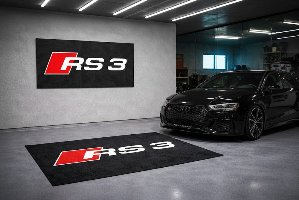 Audi RS3 Premium Luxury Logo Rug and Display Mat Garage, Home, Office, Showroom Floor Decor, 60x87 in / 150x220 cm