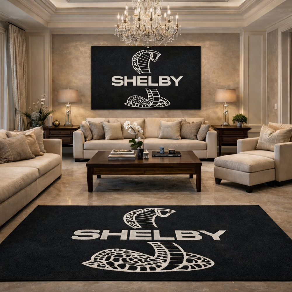 Mustang Shelby Luxury Logo Rug and Display Mat Garage, Home, Office, Showroom Floor Decor, 60x87 in / 150x220 cm