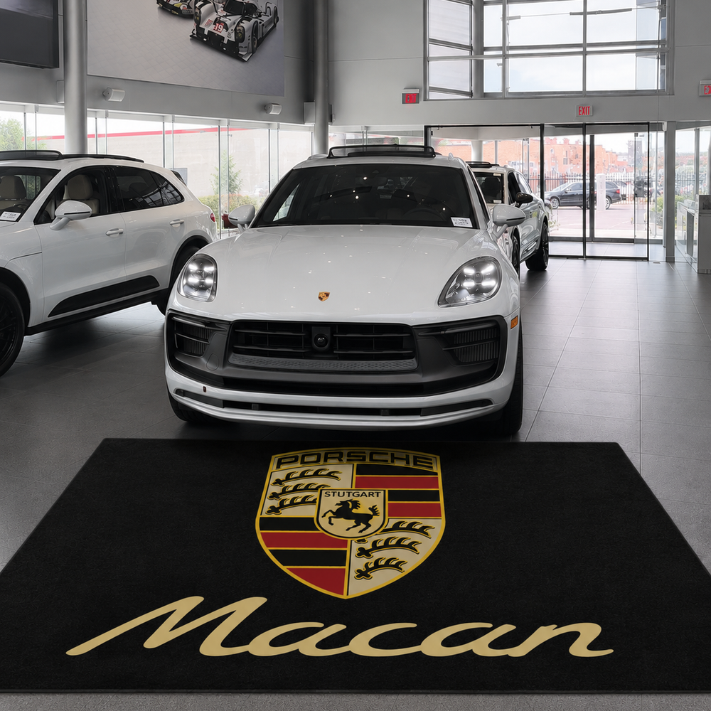 Porsche Macan Luxury Logo Rug and Display Mat Garage, Home, Office, Showroom Floor Decor, 60x87 in / 150x220 cm