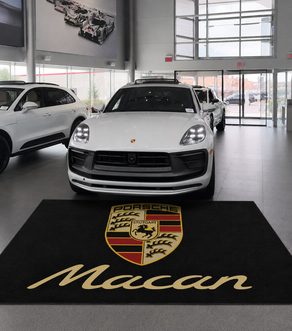 Porsche Macan Luxury Logo Rug and Display Mat Garage, Home, Office, Showroom Floor Decor, 60x87 in / 150x220 cm