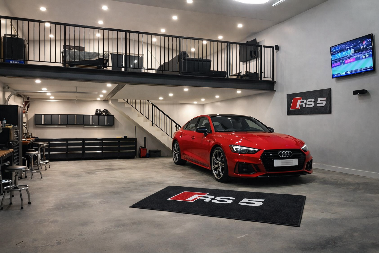 Audi RS5 Premium Luxury Logo Rug and Display Mat Garage, Home, Office, Showroom Floor Decor, 60x87 in / 150x220 cm