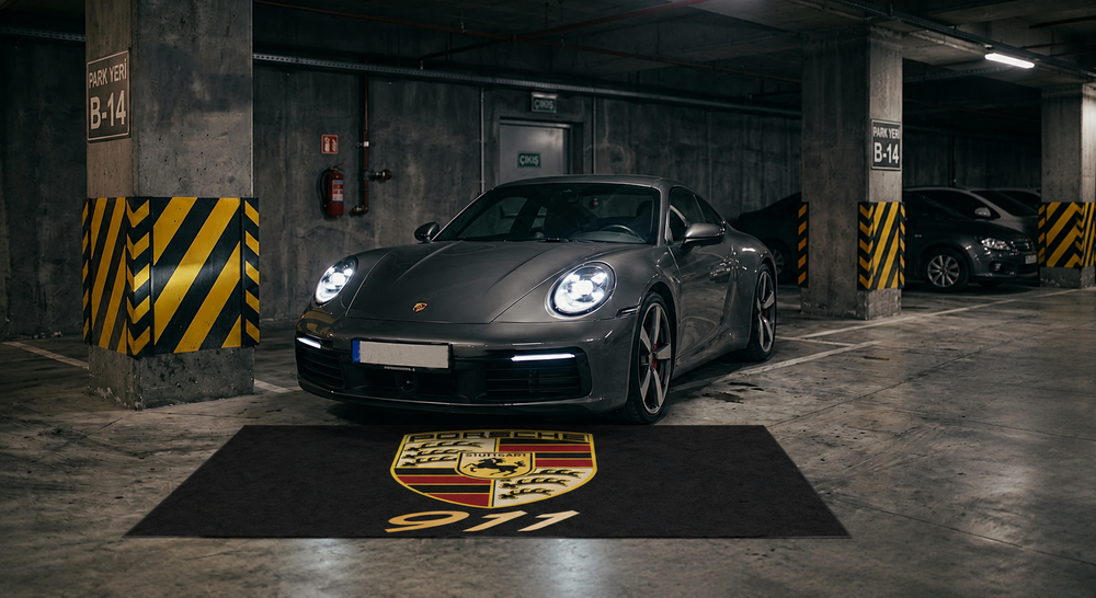 Porsche 911 Luxury Logo Rug and Display Mat Garage, Home, Office, Showroom Floor Decor, 60x87 in / 150x220 cm