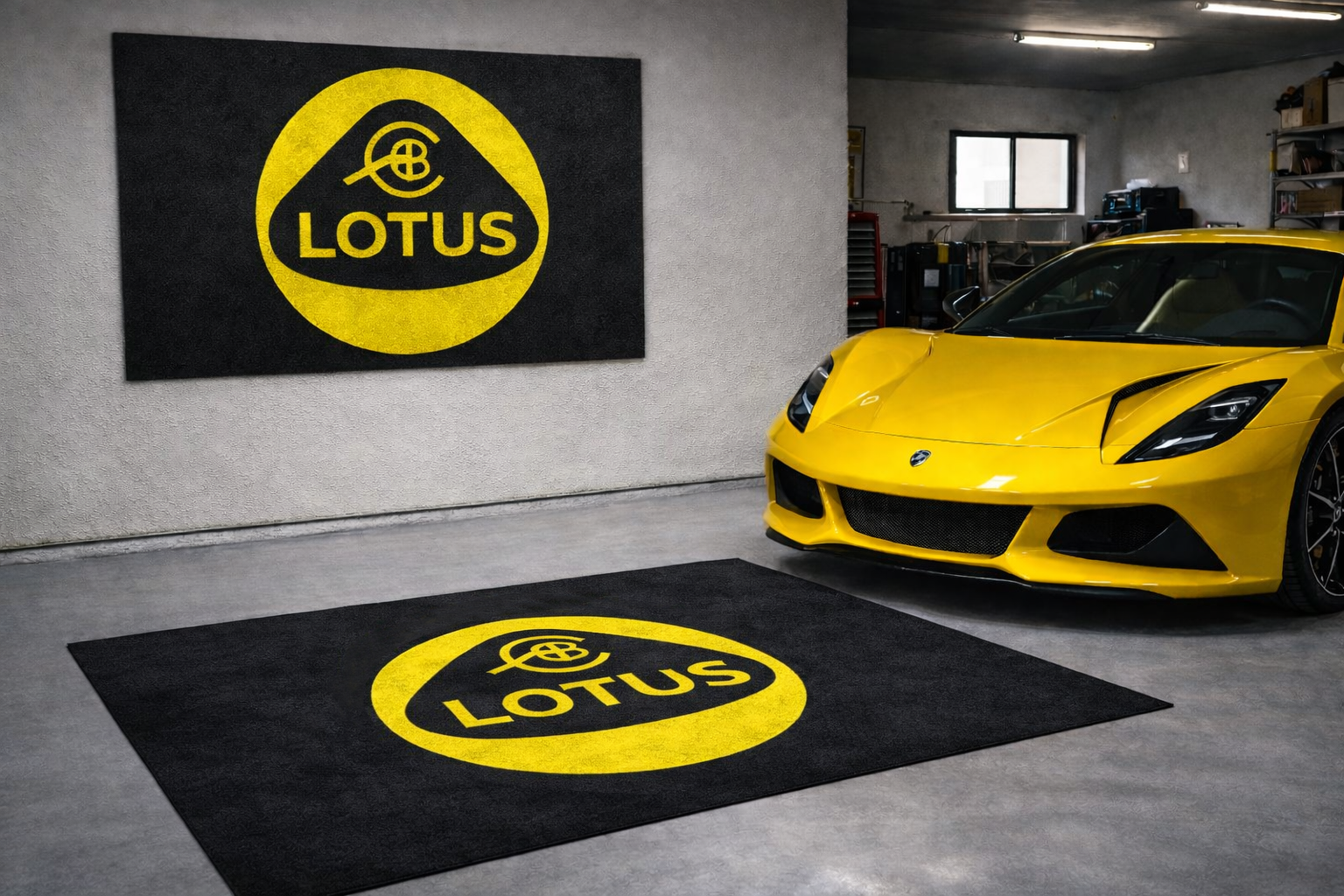 Lotus Luxury Logo Rug and Display Mat Garage, Home, Office, Showroom Floor Decor, 60x87 in / 150x220 cm