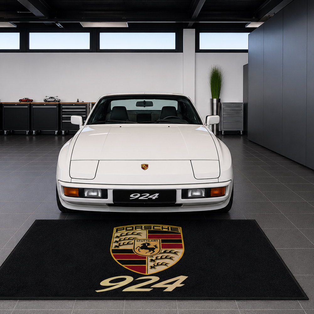 Porsche 924 Luxury Logo Rug and Display Mat Garage, Home, Office, Showroom Floor Decor, 60x87 in / 150x220 cm