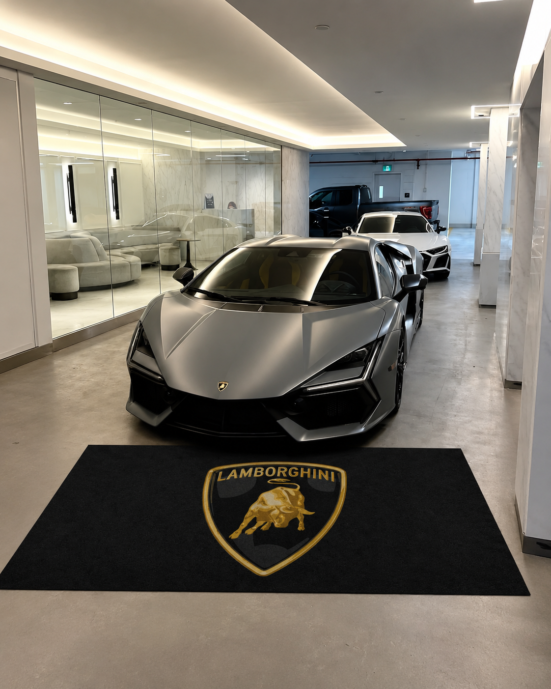 Lamborghini Luxury Logo Rug and Display Mat Garage, Home, Office, Showroom Floor Decor, 60x87 in / 150x220 cm
