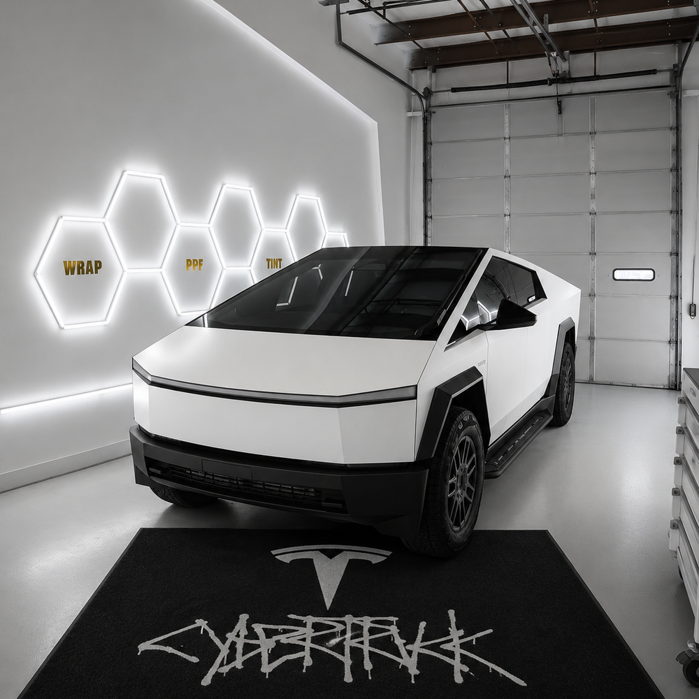 Tesla Cybertruck Luxury Logo Rug and Display Mat Garage, Home, Office, Showroom Floor Decor, 60x87 in / 150x220 cm
