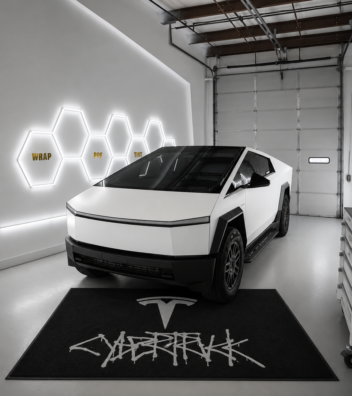Tesla Cybertruck Luxury Logo Rug and Display Mat Garage, Home, Office, Showroom Floor Decor, 60x87 in / 150x220 cm