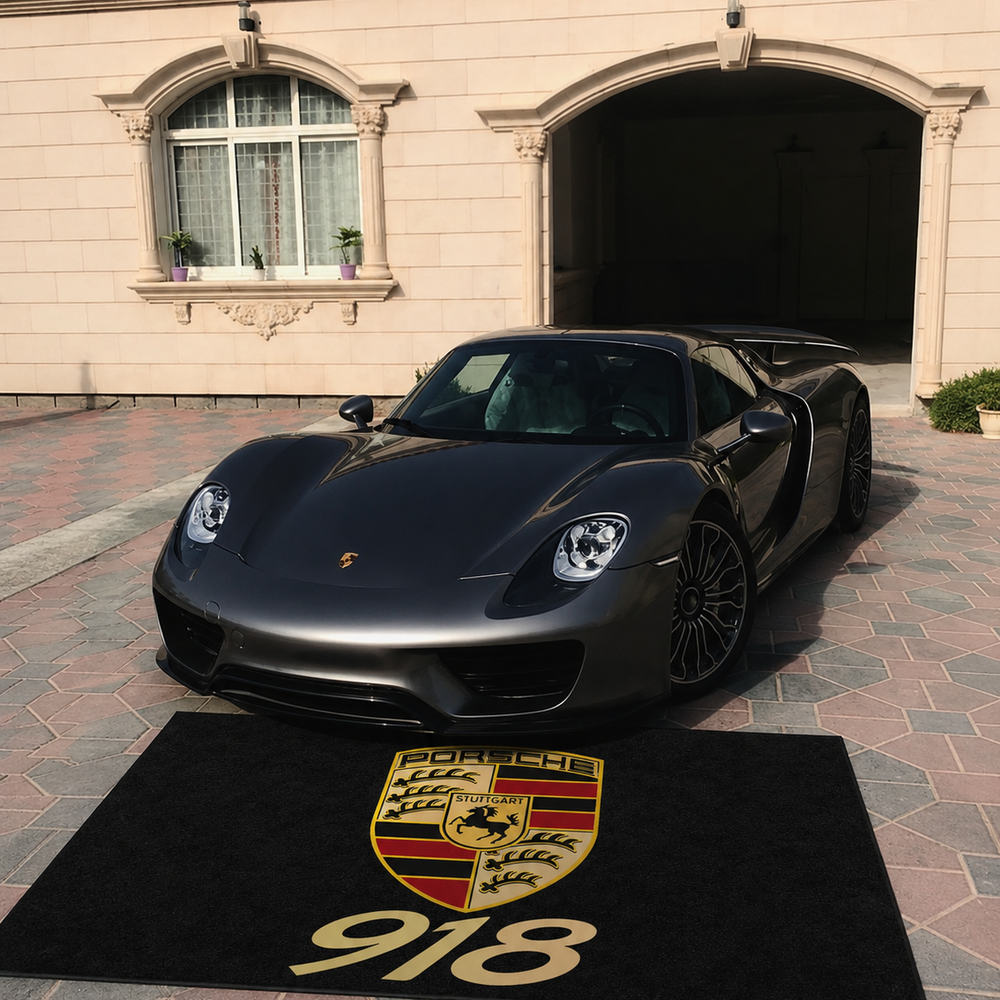 Porsche 918 Luxury Logo Rug and Display Mat Garage, Home, Office, Showroom Floor Decor, 60x87 in / 150x220 cm