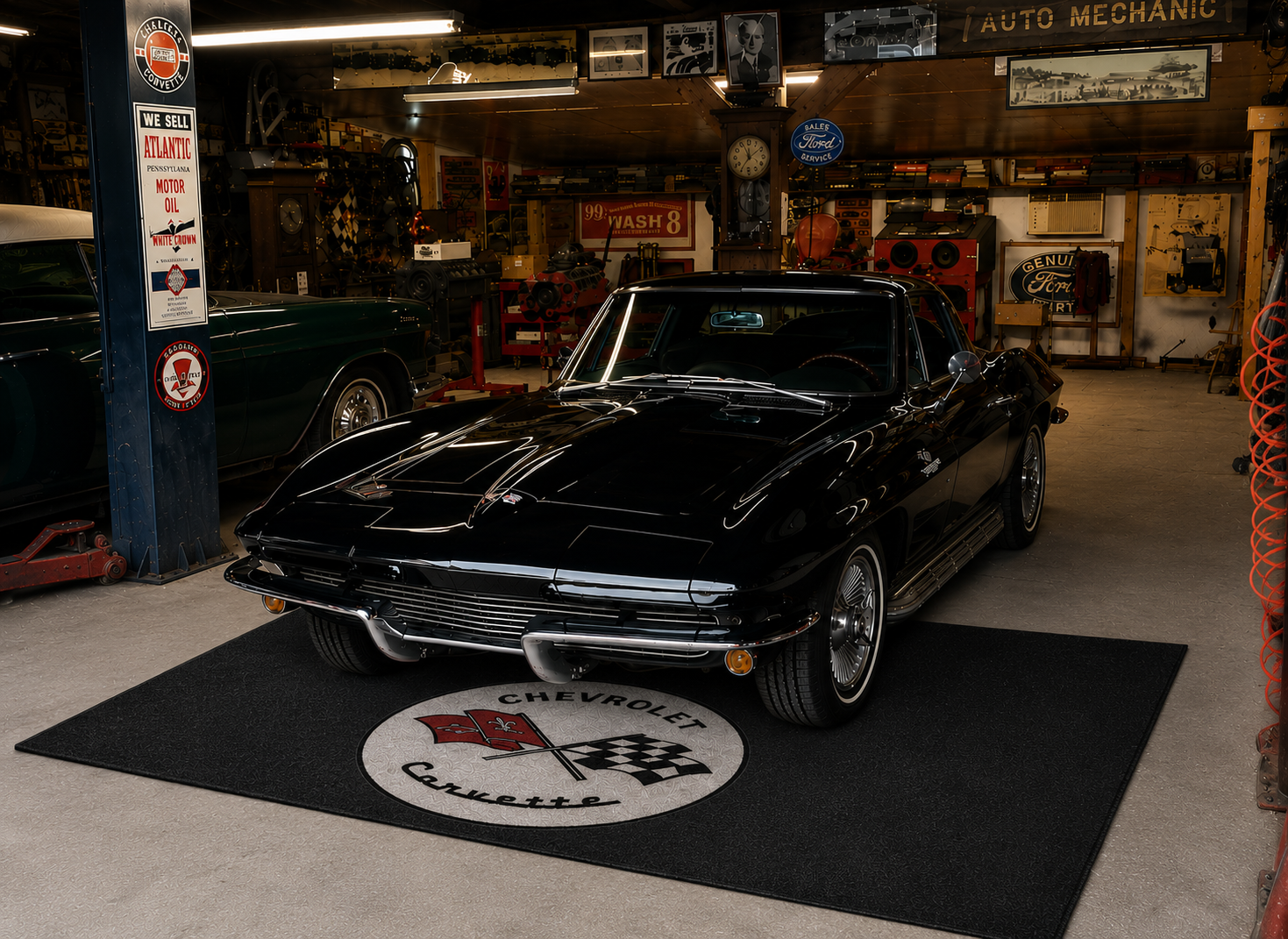 Corvette C2 Premium Luxury Logo Rug and Display Mat Garage, Home, Office, Showroom Floor Decor, 60x87 in / 150x220 cm