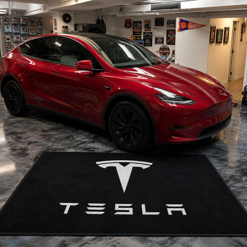 Tesla Luxury Logo Rug and Display Mat Garage, Home, Office, Showroom Floor Decor, 60x87 in / 150x220 cm