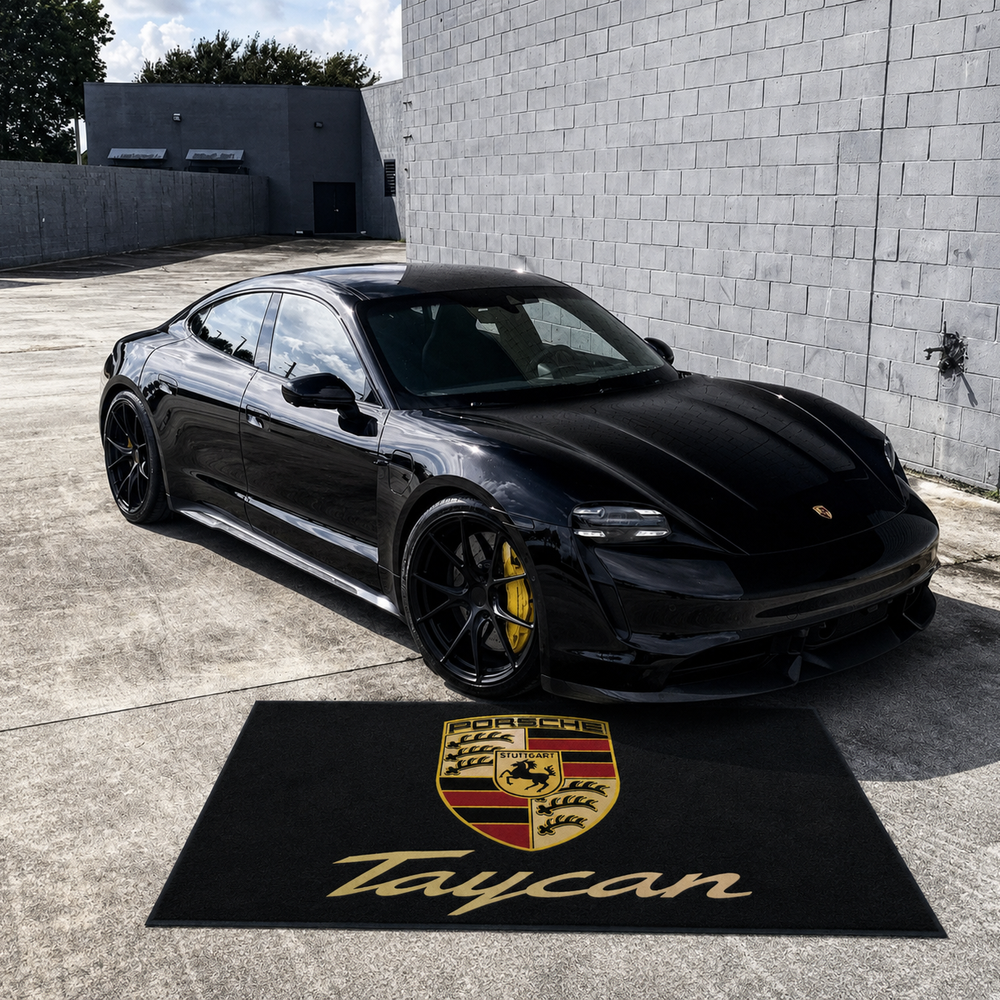 Porsche Taycan Luxury Logo Rug and Display Mat Garage, Home, Office, Showroom Floor Decor, 60x87 in / 150x220 cm