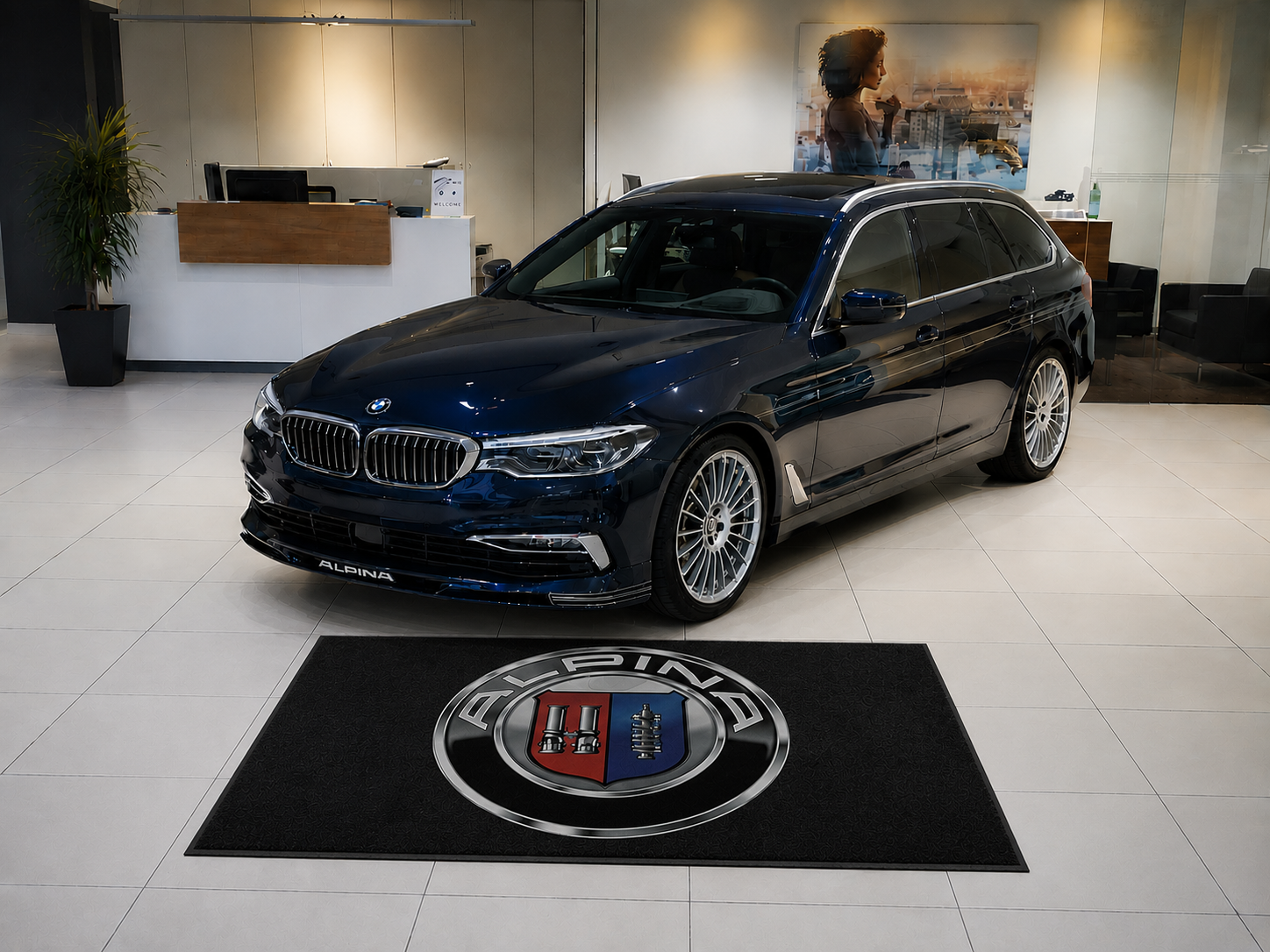 BMW Alpina Premium Luxury Logo Rug and Display Mat Garage, Home, Office, Showroom Floor Decor, 60x87 in / 150x220 cm
