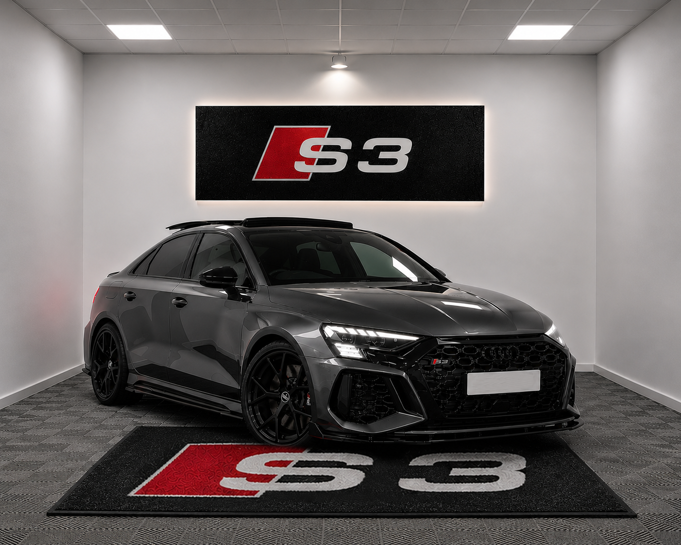 Audi S3 Premium Luxury Logo Rug and Display Mat Garage, Home, Office, Showroom Floor Decor, 60x87 in / 150x220 cm
