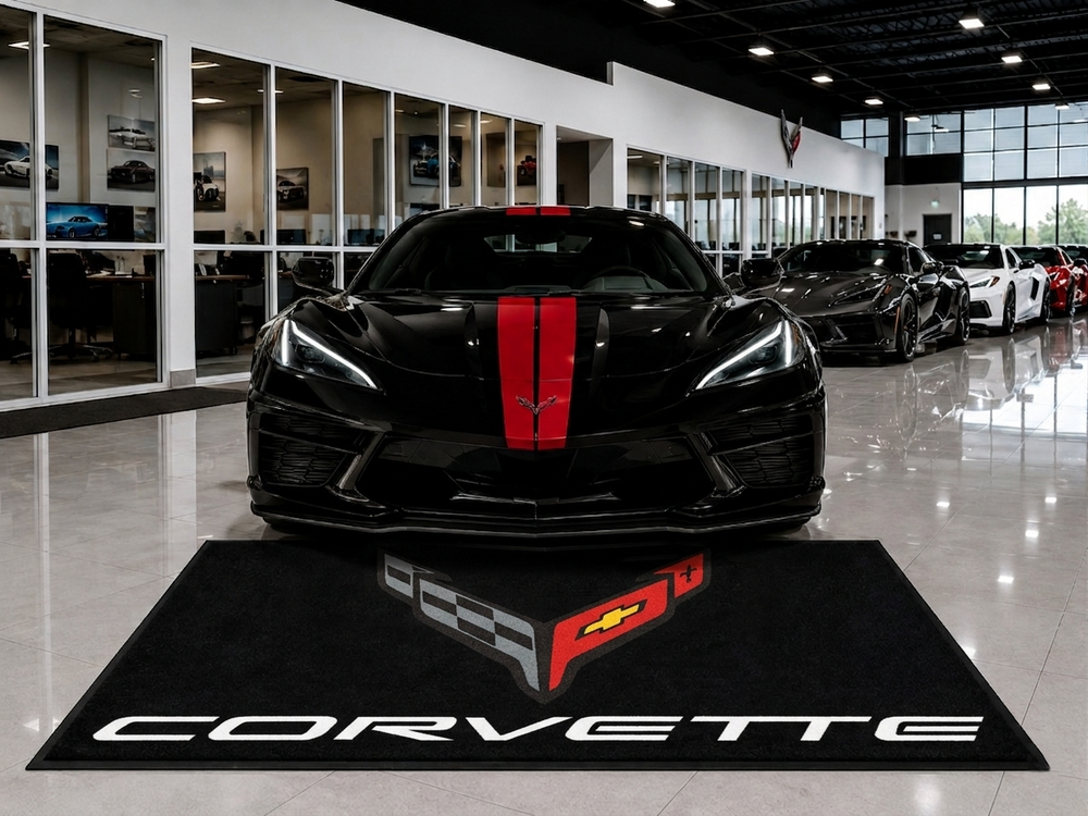 Corvette C8 Premium Luxury Logo Rug and Display Mat Garage, Home, Office, Showroom Floor Decor, 60x87 in / 150x220 cm