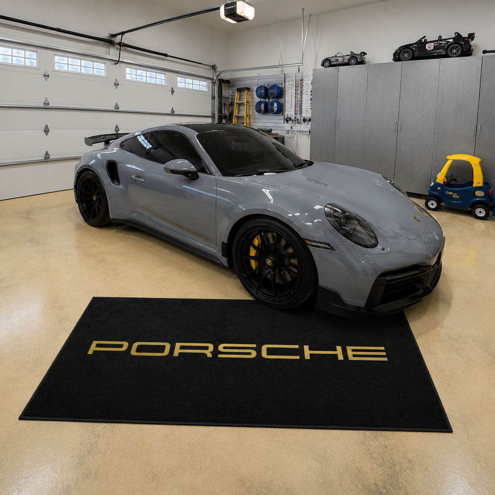 Porsche Text Luxury Logo Rug and Display Mat Garage, Home, Office, Showroom Floor Decor, 60x87 in / 150x220 cm