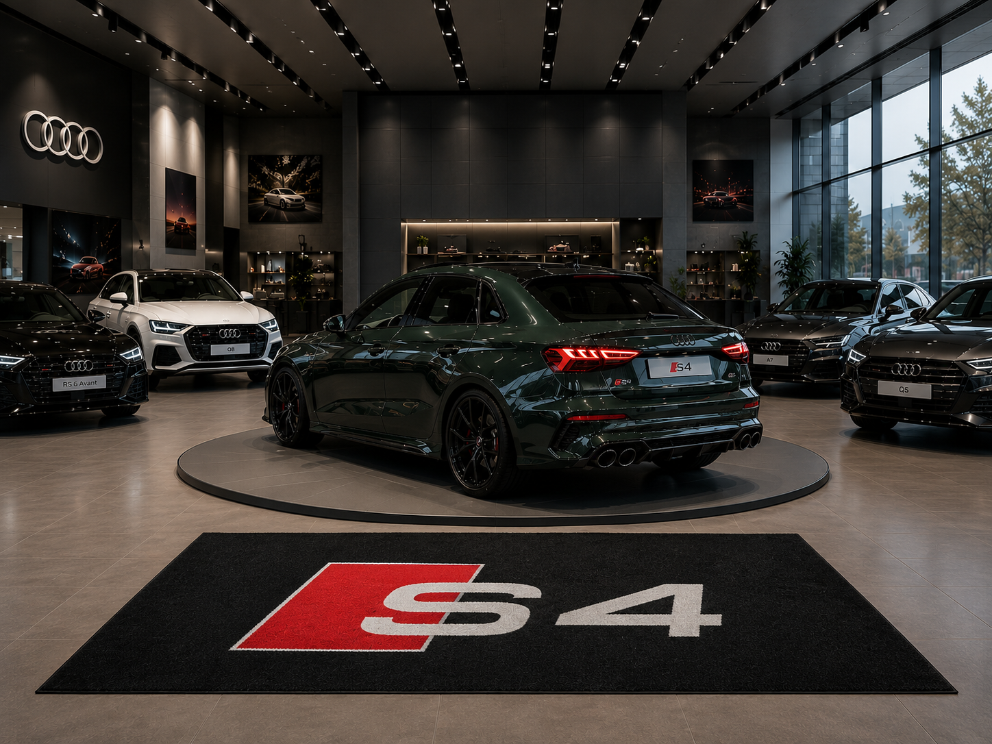 Audi S4 Premium Luxury Logo Rug and Display Mat Garage, Home, Office, Showroom Floor Decor, 60x87 in / 150x220 cm