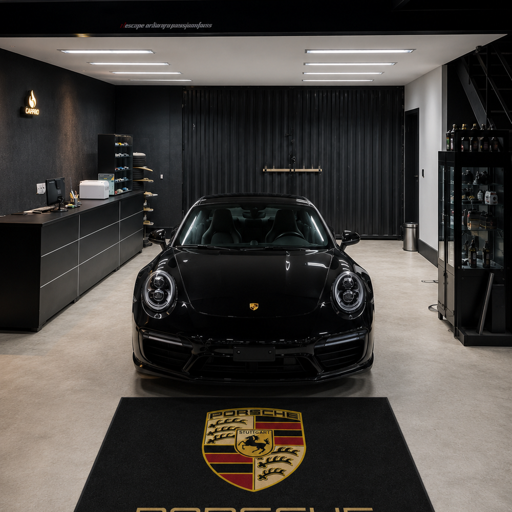 Porsche Luxury Logo Rug and Display Mat Garage, Home, Office, Showroom Floor Decor, 60x87 in / 150x220 cm