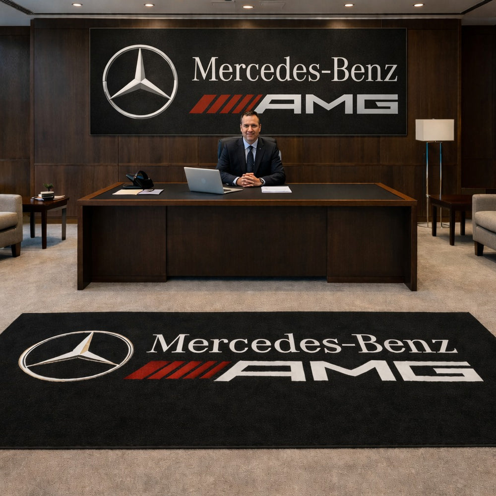 Mercedes AMG Luxury Logo Rug and Display Mat Garage, Home, Office, Showroom Floor Decor, 60x87 in / 150x220 cm