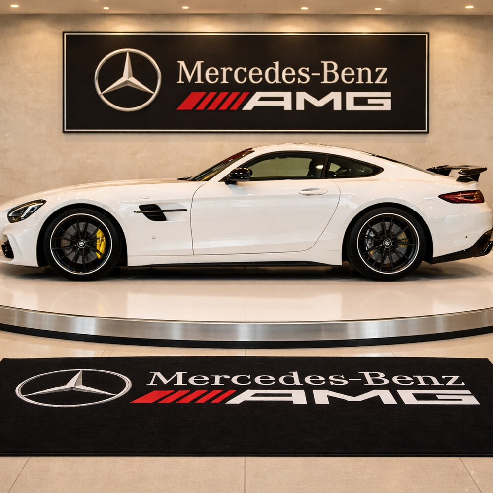 Mercedes AMG Luxury Logo Rug and Display Mat Garage, Home, Office, Showroom Floor Decor, 60x87 in / 150x220 cm
