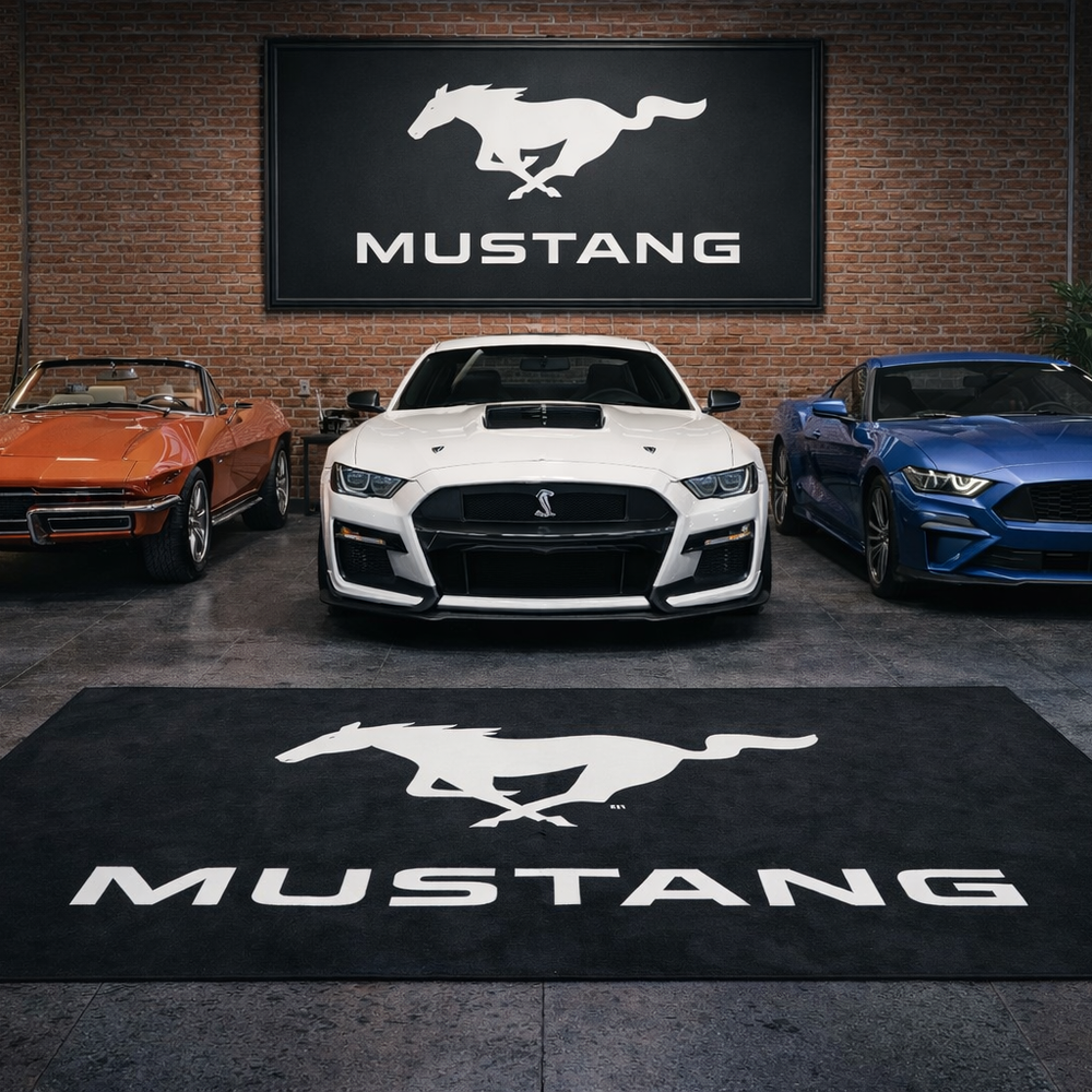 Mustang Luxury Logo Rug and Display Mat Garage, Home, Office, Showroom Floor Decor, 60x87 in / 150x220 cm