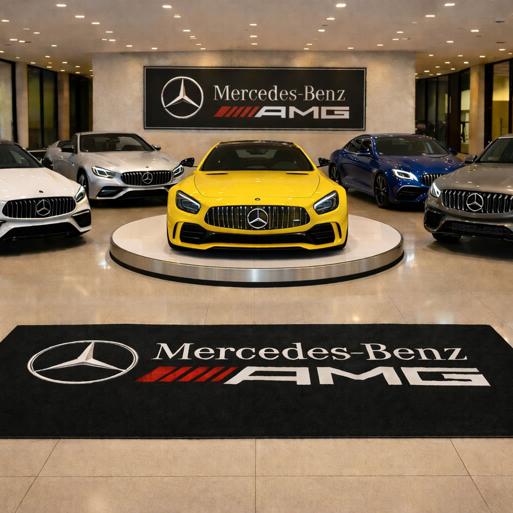 Mercedes AMG Luxury Logo Rug and Display Mat Garage, Home, Office, Showroom Floor Decor, 60x87 in / 150x220 cm