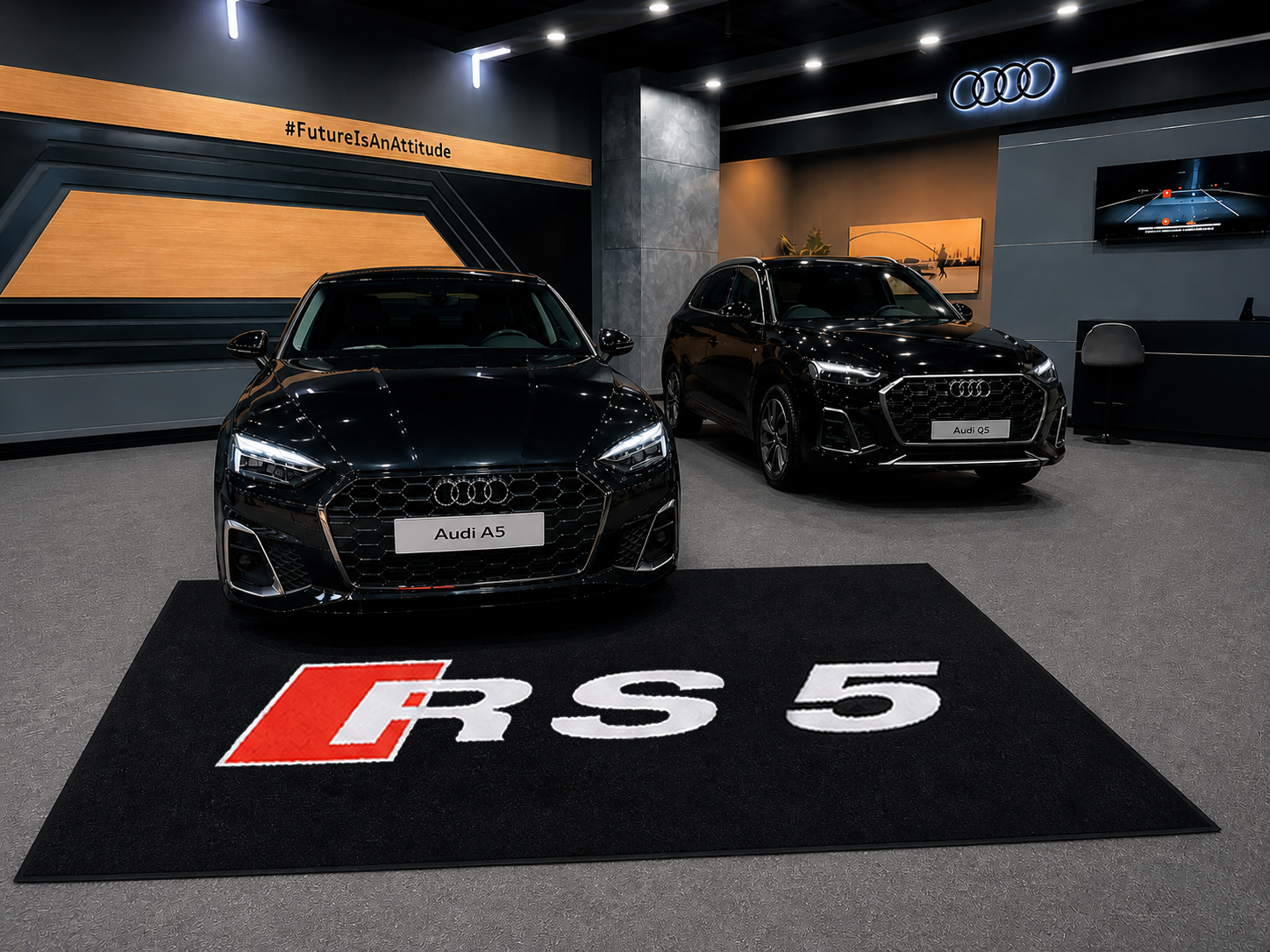 Audi RS5 Premium Luxury Logo Rug and Display Mat Garage, Home, Office, Showroom Floor Decor, 60x87 in / 150x220 cm