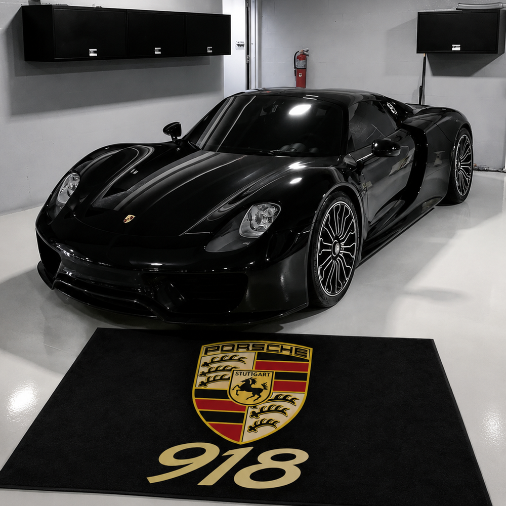 Porsche 918 Luxury Logo Rug and Display Mat Garage, Home, Office, Showroom Floor Decor, 60x87 in / 150x220 cm