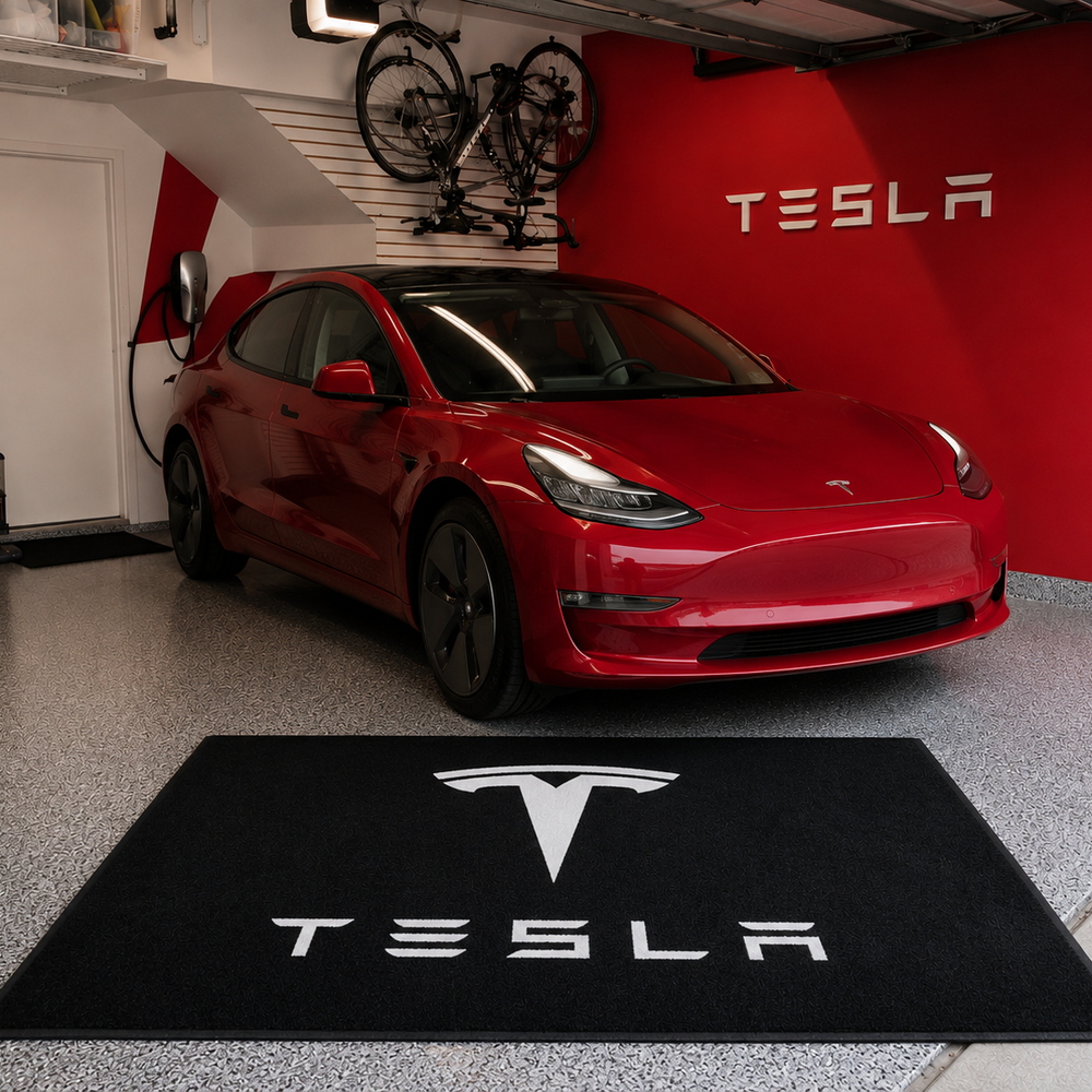 Tesla Luxury Logo Rug and Display Mat Garage, Home, Office, Showroom Floor Decor, 60x87 in / 150x220 cm