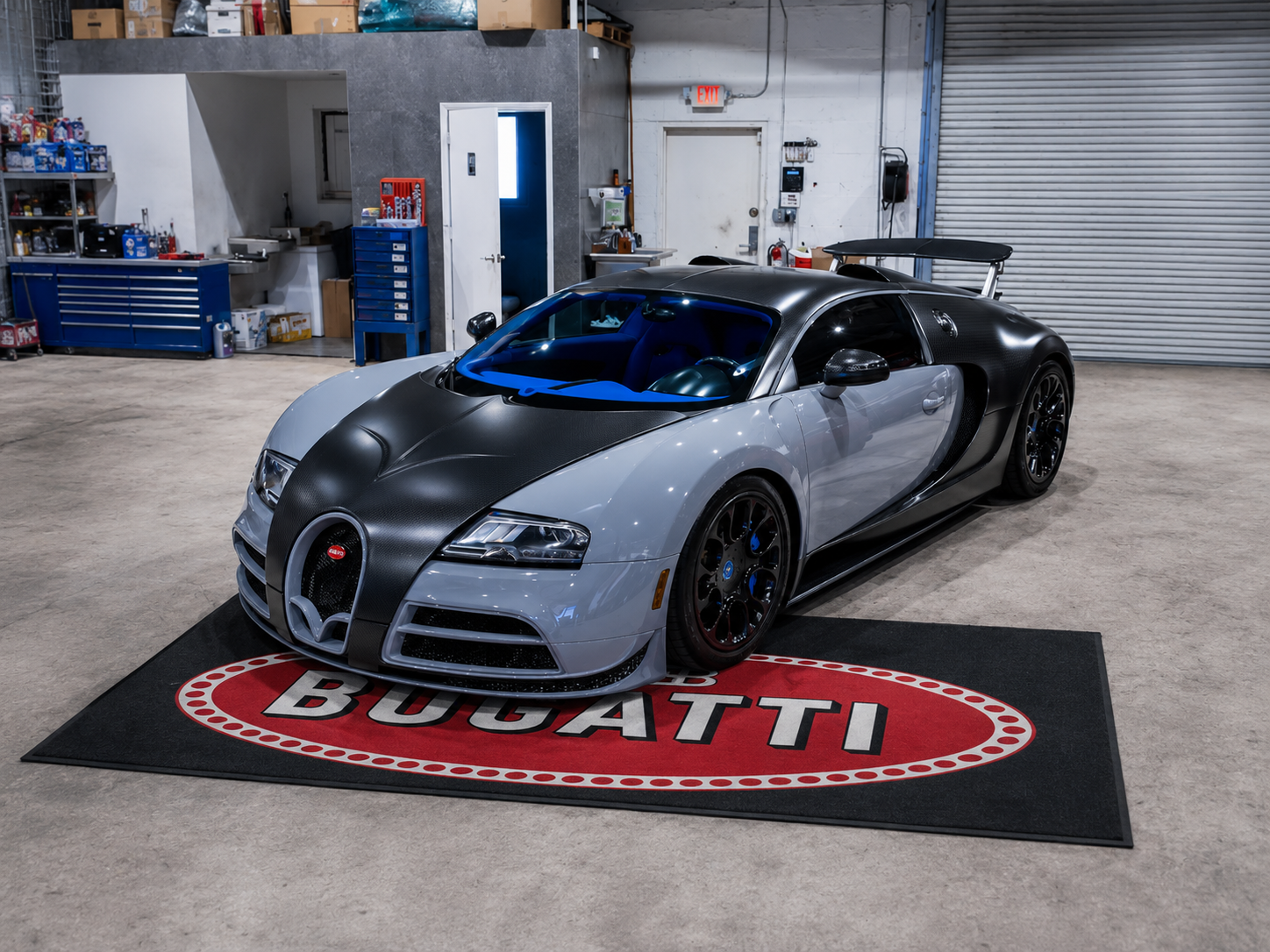 Bugatti Premium Luxury Logo Rug and Display Mat Garage, Home, Office, Showroom Floor Decor, 60x87 in / 150x220 cm