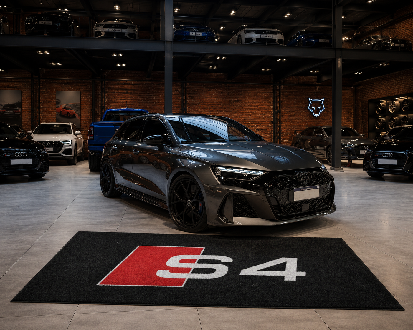 Audi S4 Premium Luxury Logo Rug and Display Mat Garage, Home, Office, Showroom Floor Decor, 60x87 in / 150x220 cm