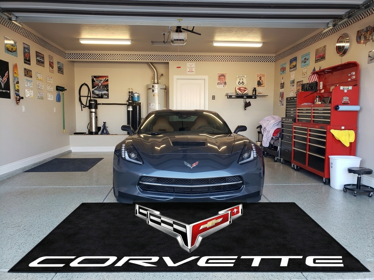 Corvette Premium Luxury Logo Rug and Display Mat Garage, Home, Office, Showroom Floor Decor, 60x87 in / 150x220 cm