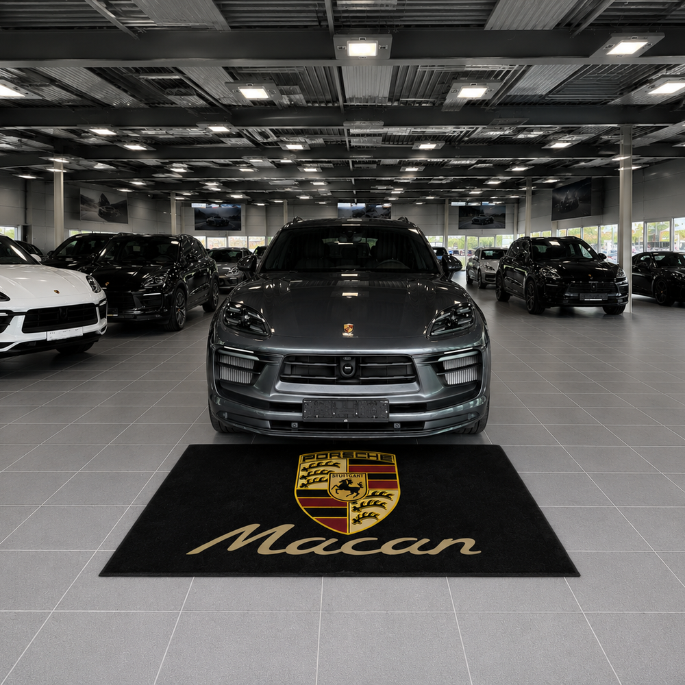 Porsche Macan Luxury Logo Rug and Display Mat Garage, Home, Office, Showroom Floor Decor, 60x87 in / 150x220 cm