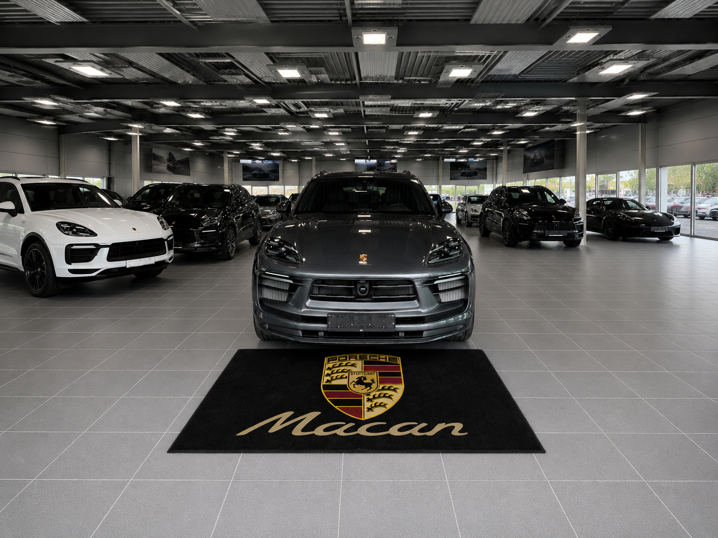 Porsche Macan Luxury Logo Rug and Display Mat Garage, Home, Office, Showroom Floor Decor, 60x87 in / 150x220 cm
