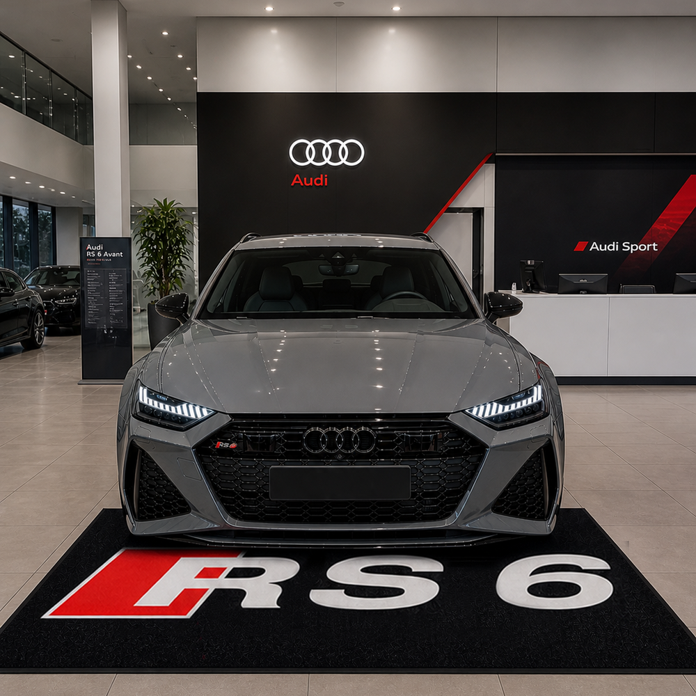 Audi RS6 Premium Luxury Logo Rug and Display Mat Garage, Home, Office, Showroom Floor Decor, 60x87 in / 150x220 cm
