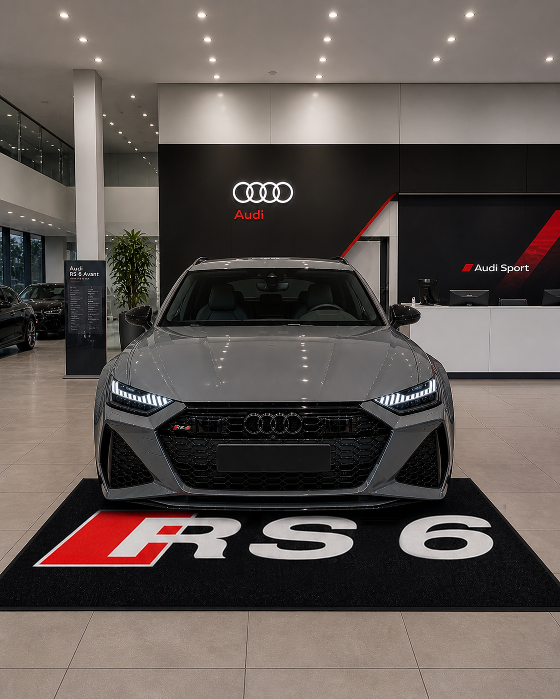 Audi RS6 Premium Luxury Logo Rug and Display Mat Garage, Home, Office, Showroom Floor Decor, 60x87 in / 150x220 cm