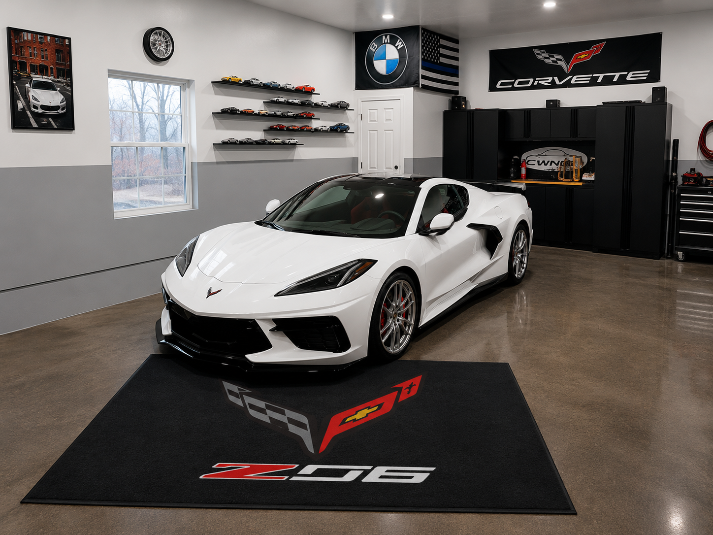 Corvette Z06 Premium Luxury Logo Rug and Display Mat Garage, Home, Office, Showroom Floor Decor, 60x87 in / 150x220 cm