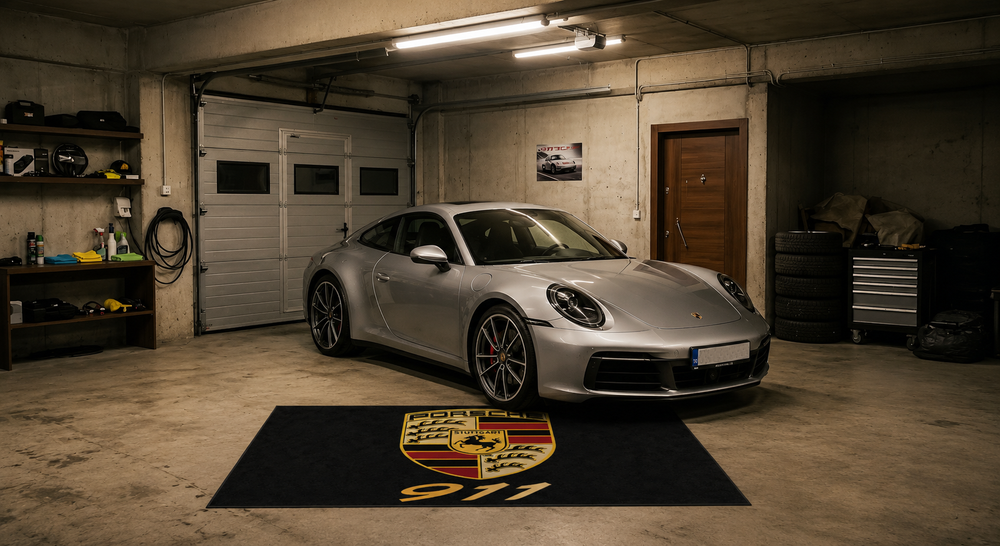 Porsche 911 Luxury Logo Rug and Display Mat Garage, Home, Office, Showroom Floor Decor, 60x87 in / 150x220 cm