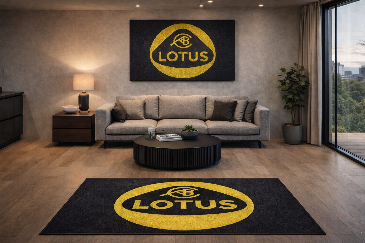 Lotus Luxury Logo Rug and Display Mat Garage, Home, Office, Showroom Floor Decor, 60x87 in / 150x220 cm