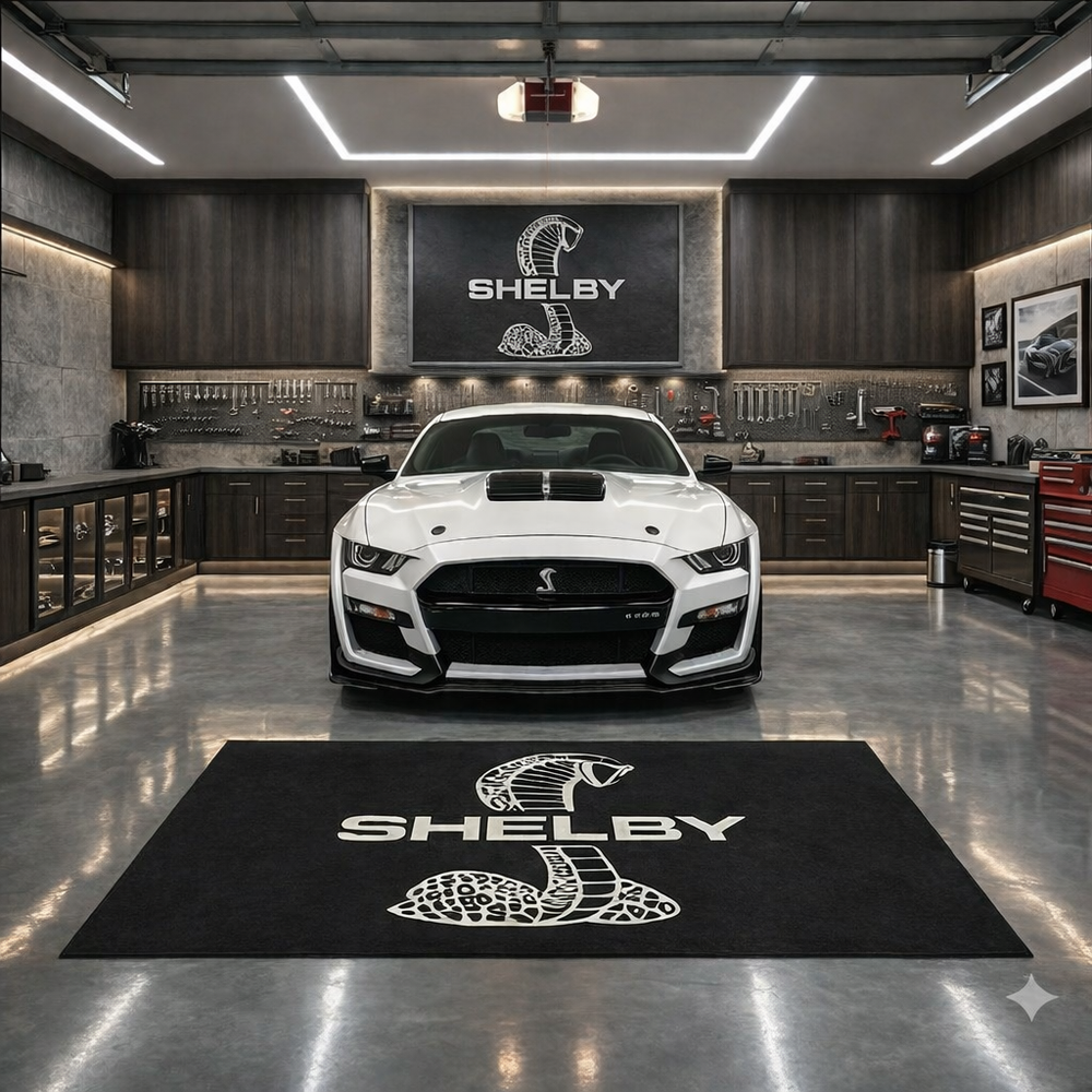 Mustang Shelby Luxury Logo Rug and Display Mat Garage, Home, Office, Showroom Floor Decor, 60x87 in / 150x220 cm