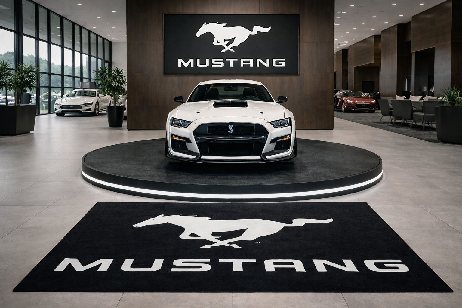 Mustang Luxury Logo Rug and Display Mat Garage, Home, Office, Showroom Floor Decor, 60x87 in / 150x220 cm