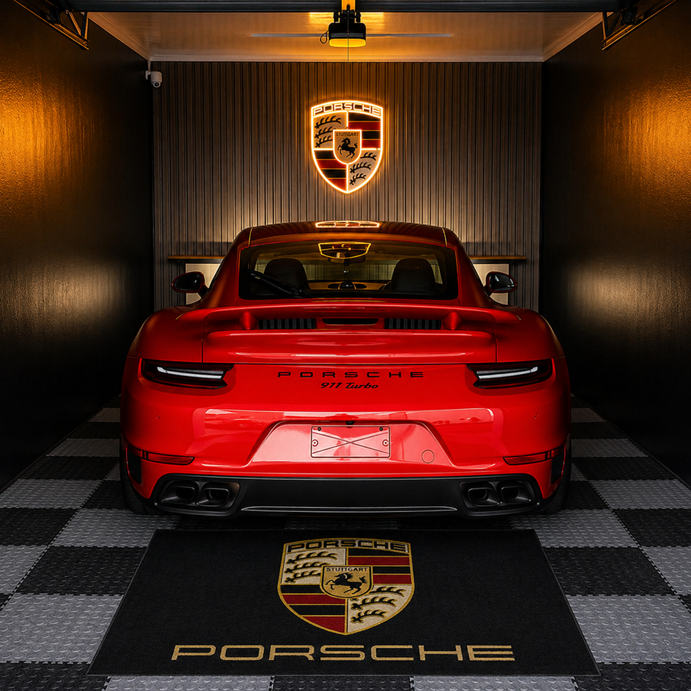 Porsche Luxury Logo Rug and Display Mat Garage, Home, Office, Showroom Floor Decor, 60x87 in / 150x220 cm