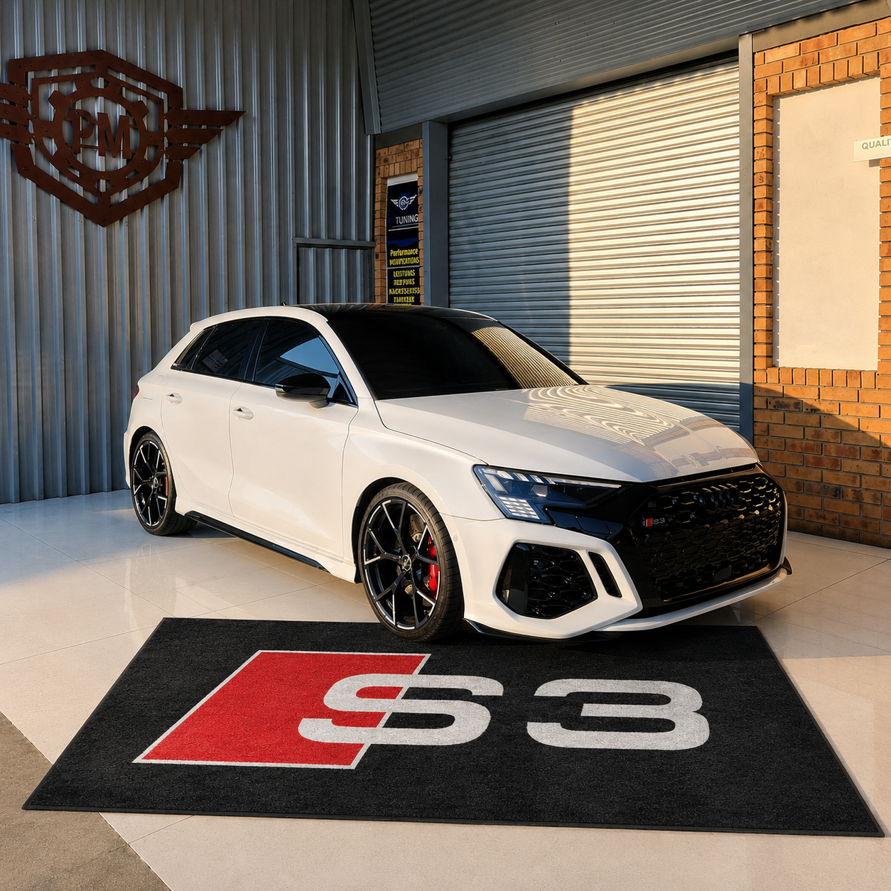Audi S3 Premium Luxury Logo Rug and Display Mat Garage, Home, Office, Showroom Floor Decor, 60x87 in / 150x220 cm