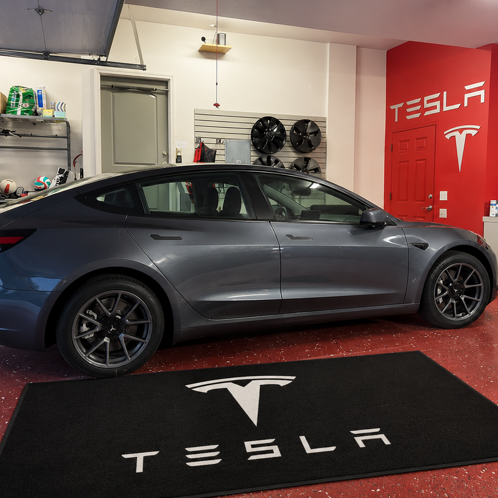 Tesla Luxury Logo Rug and Display Mat Garage, Home, Office, Showroom Floor Decor, 60x87 in / 150x220 cm