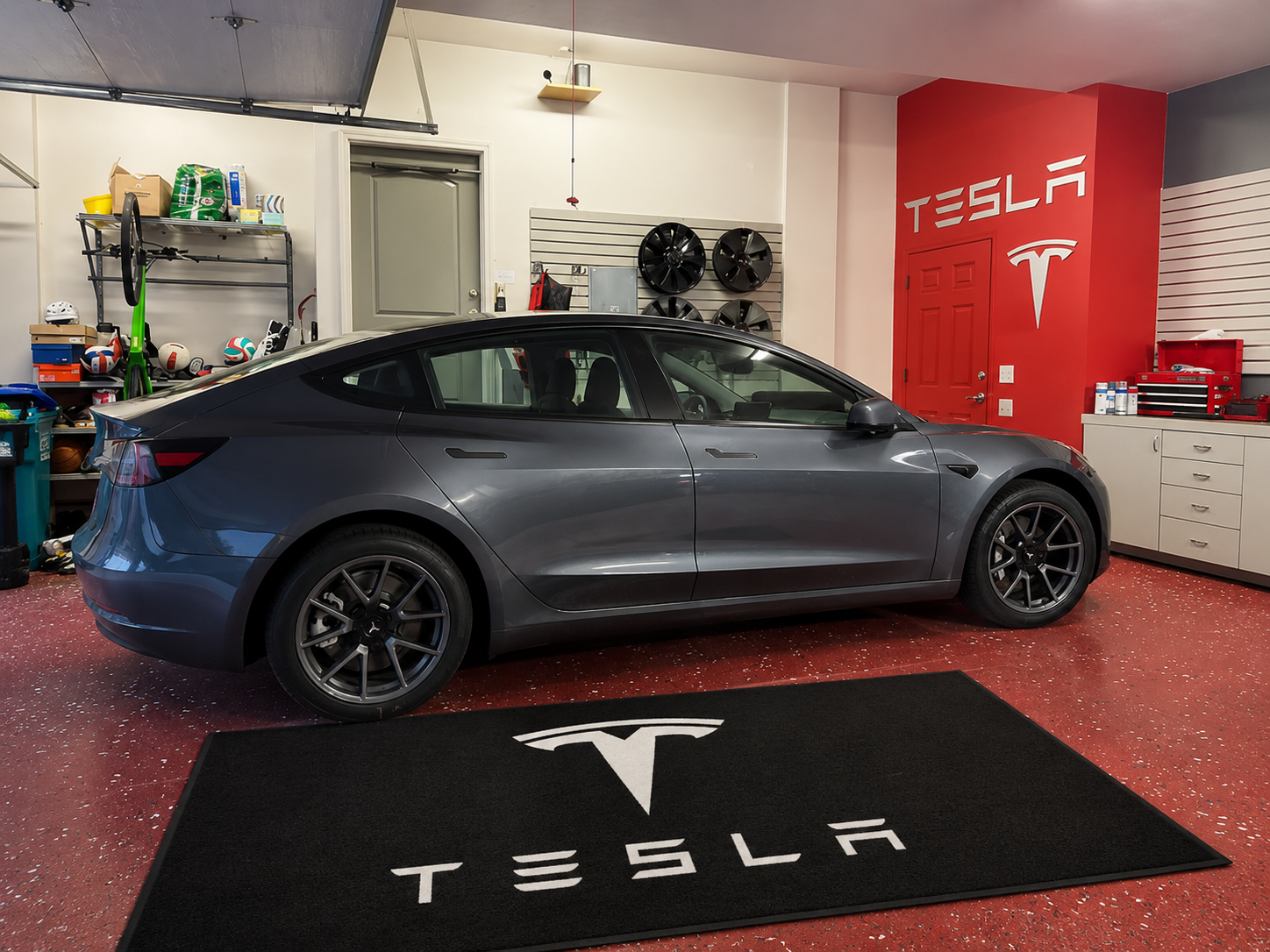 Tesla Luxury Logo Rug and Display Mat Garage, Home, Office, Showroom Floor Decor, 60x87 in / 150x220 cm