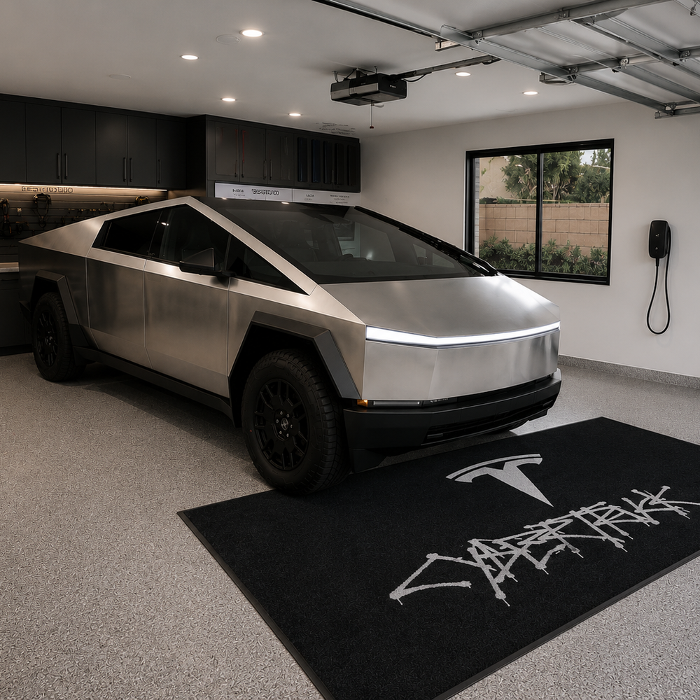 Tesla Cybertruck Luxury Logo Rug and Display Mat Garage, Home, Office, Showroom Floor Decor, 60x87 in / 150x220 cm