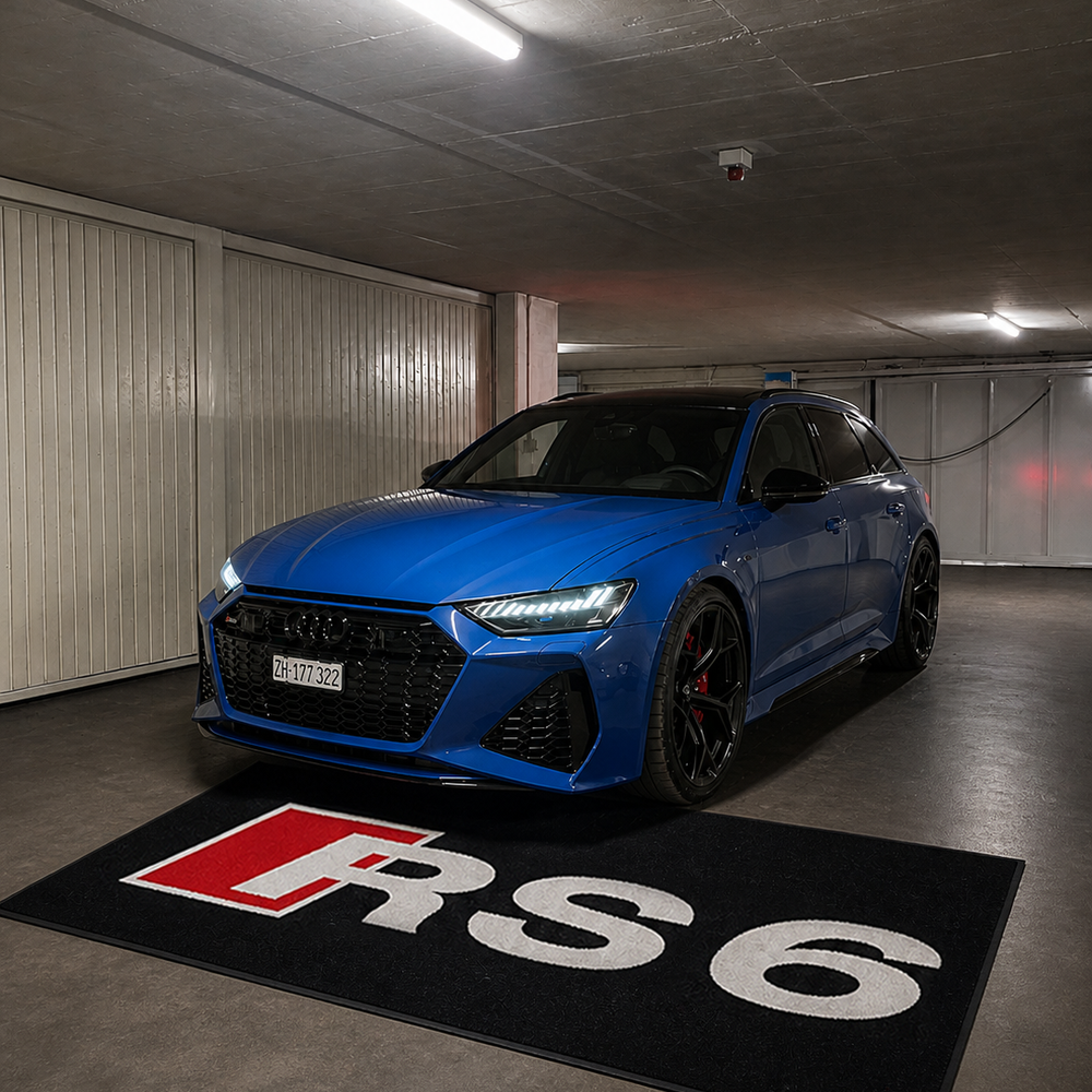 Audi RS6 Premium Luxury Logo Rug and Display Mat Garage, Home, Office, Showroom Floor Decor, 60x87 in / 150x220 cm