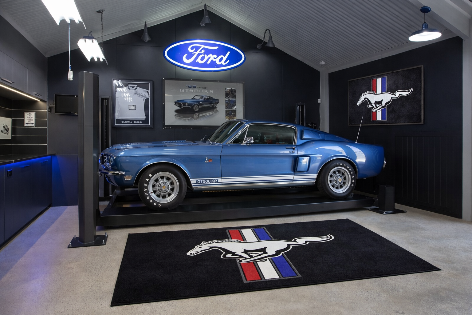 Mustang Shelby Colorized Luxury Logo Rug and Display Mat Garage, Home, Office, Showroom Floor Decor, 60x87 in / 150x220 cm