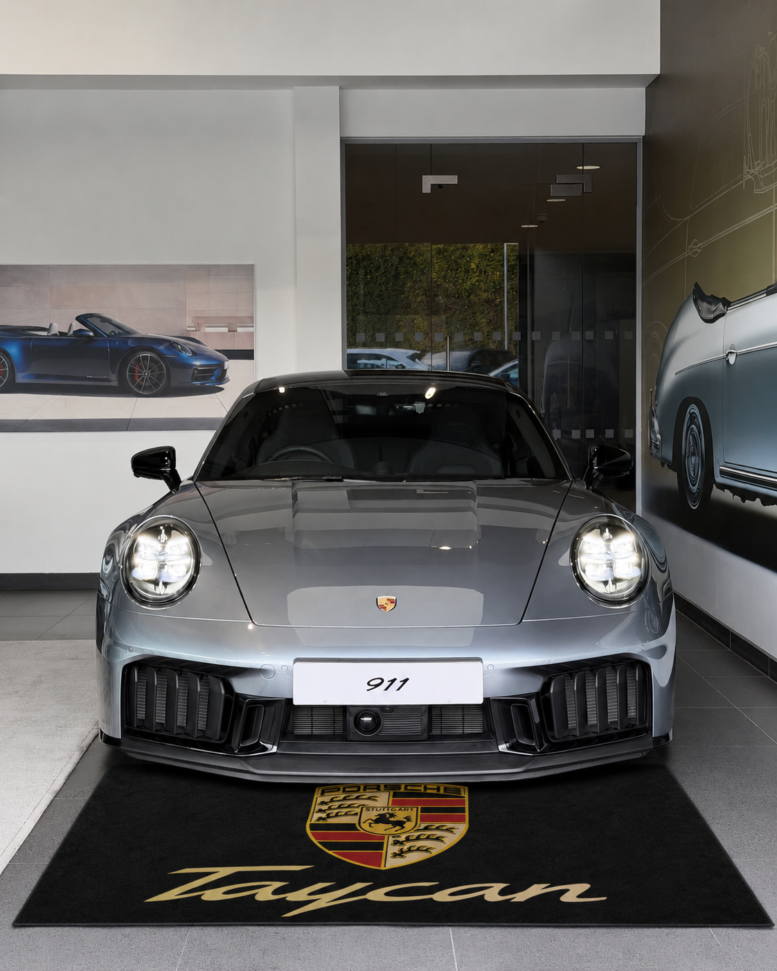 Porsche Taycan Luxury Logo Rug and Display Mat Garage, Home, Office, Showroom Floor Decor, 60x87 in / 150x220 cm